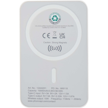 Logotrade dovana nuotrauka: „Acrab“ 10 000 mAh 15 W magnetinė belaidė išorinė baterija su 20 W PD – pagaminta iš perdirbto plastiko